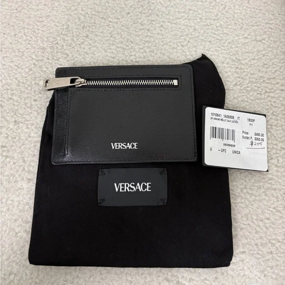 Versace Cargo Cardholder Black Pouch with Silver Zipper - Picture 2 of 5